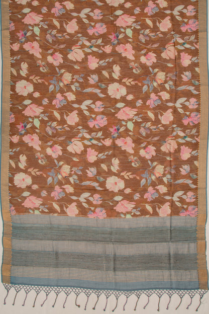 Chanderi Cotton Floral Printed Brown Saree