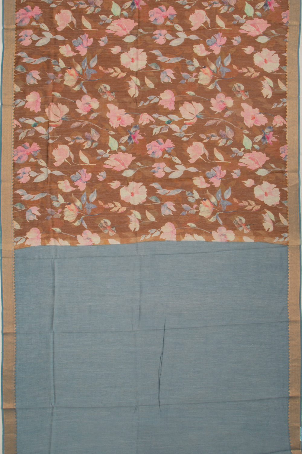 Chanderi Cotton Floral Printed Brown Saree