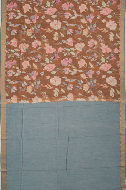 Chanderi Cotton Floral Printed Brown Saree