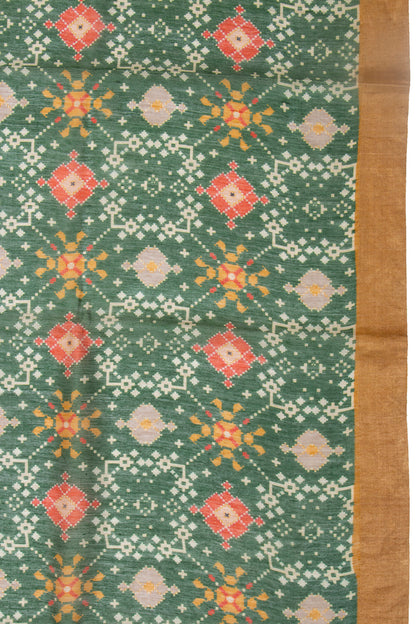 Chanderi Cotton Printed Dark Green Saree