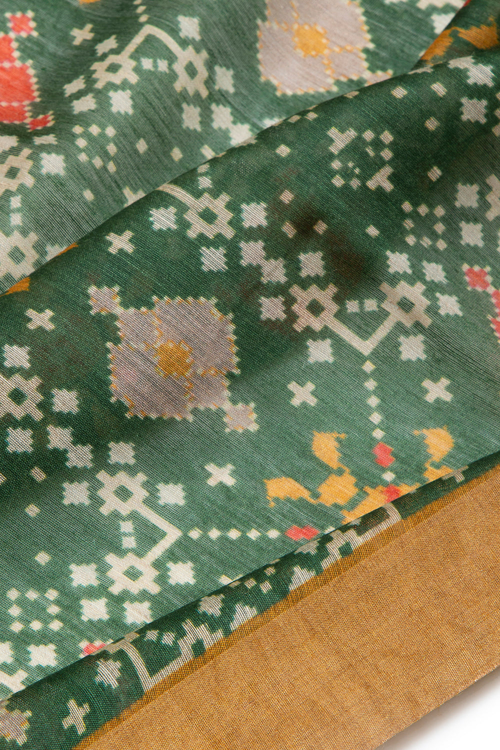 Chanderi Cotton Printed Dark Green Saree