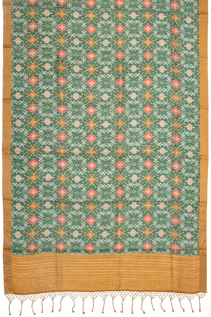 Chanderi Cotton Printed Dark Green Saree