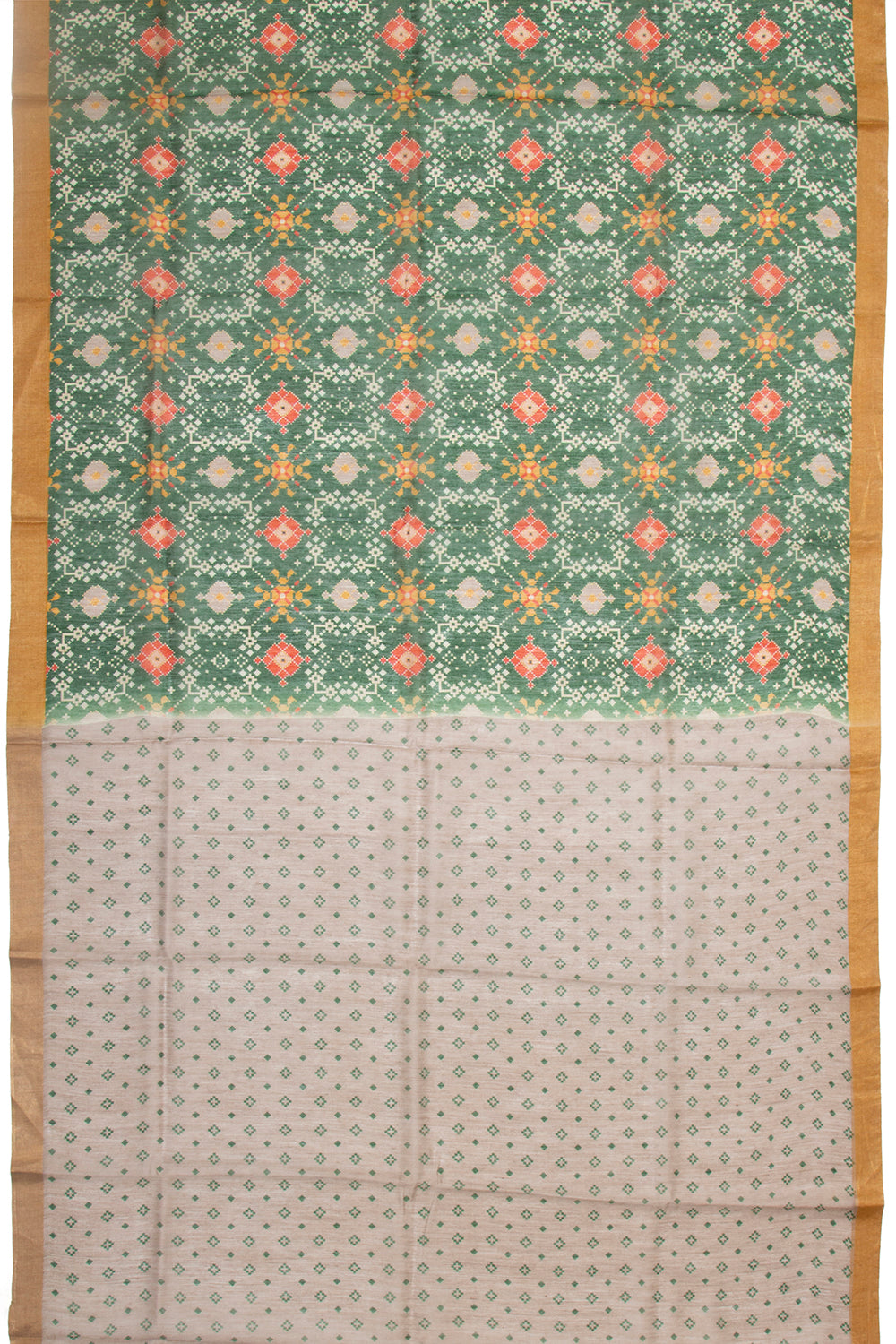 Chanderi Cotton Printed Dark Green Saree