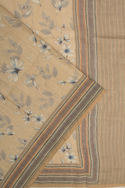Chanderi Cotton Floral Printed Cream Saree