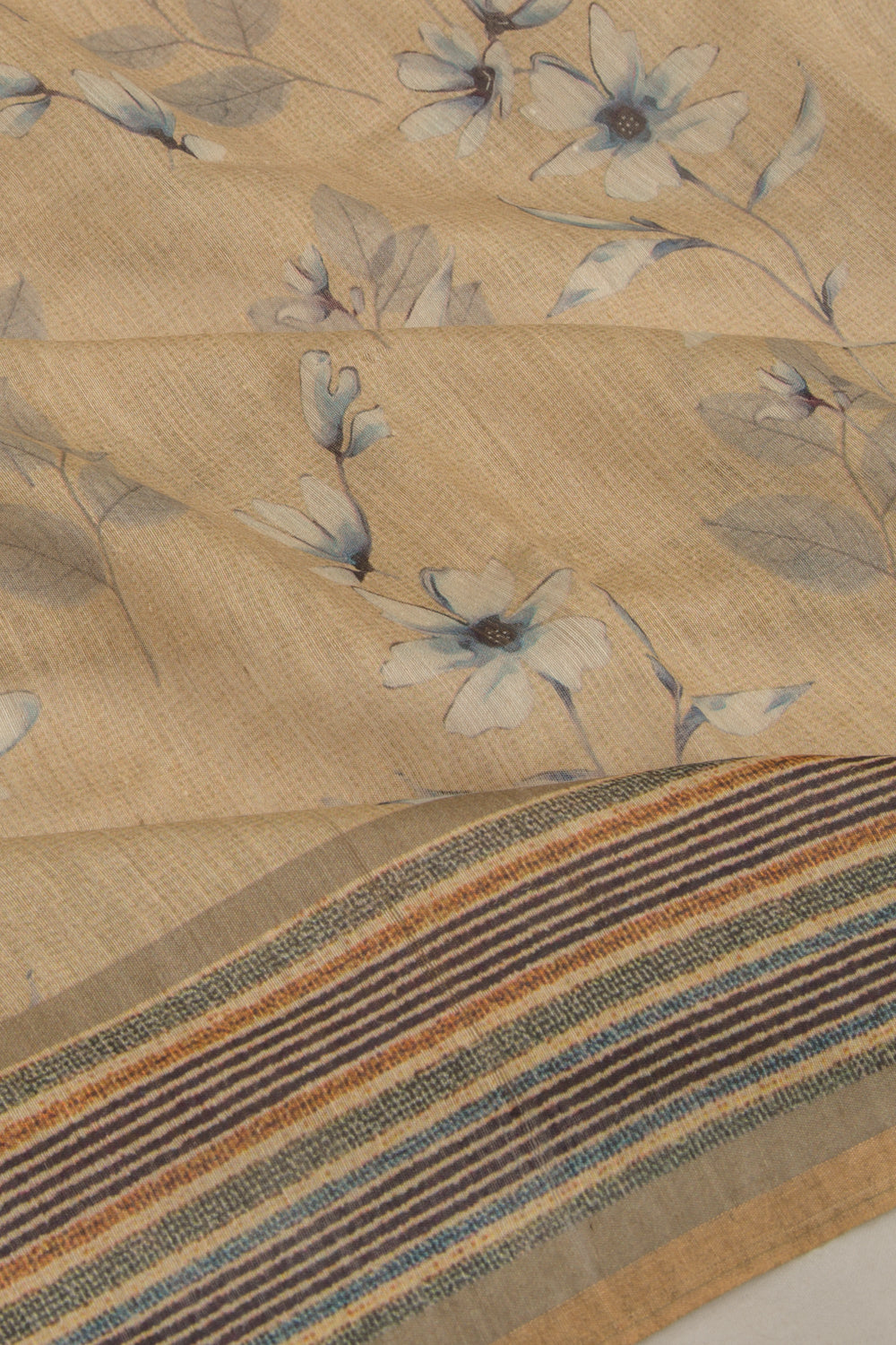 Chanderi Cotton Floral Printed Cream Saree