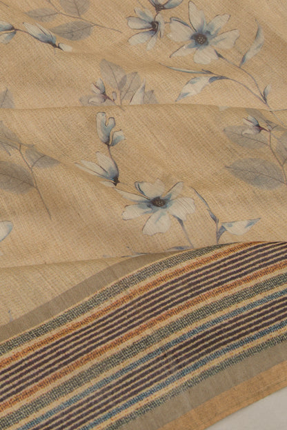 Chanderi Cotton Floral Printed Cream Saree