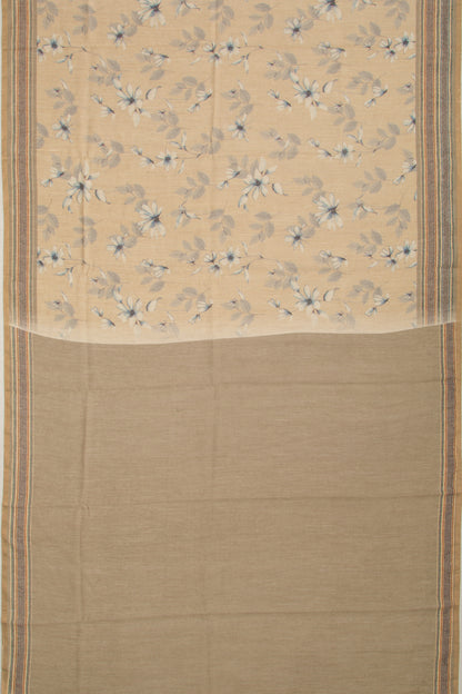 Chanderi Cotton Floral Printed Cream Saree