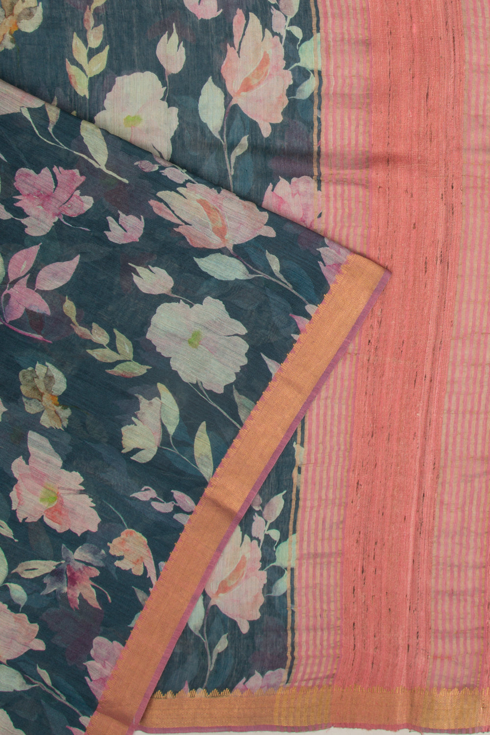 Chanderi Cotton Floral Printed Blue Saree