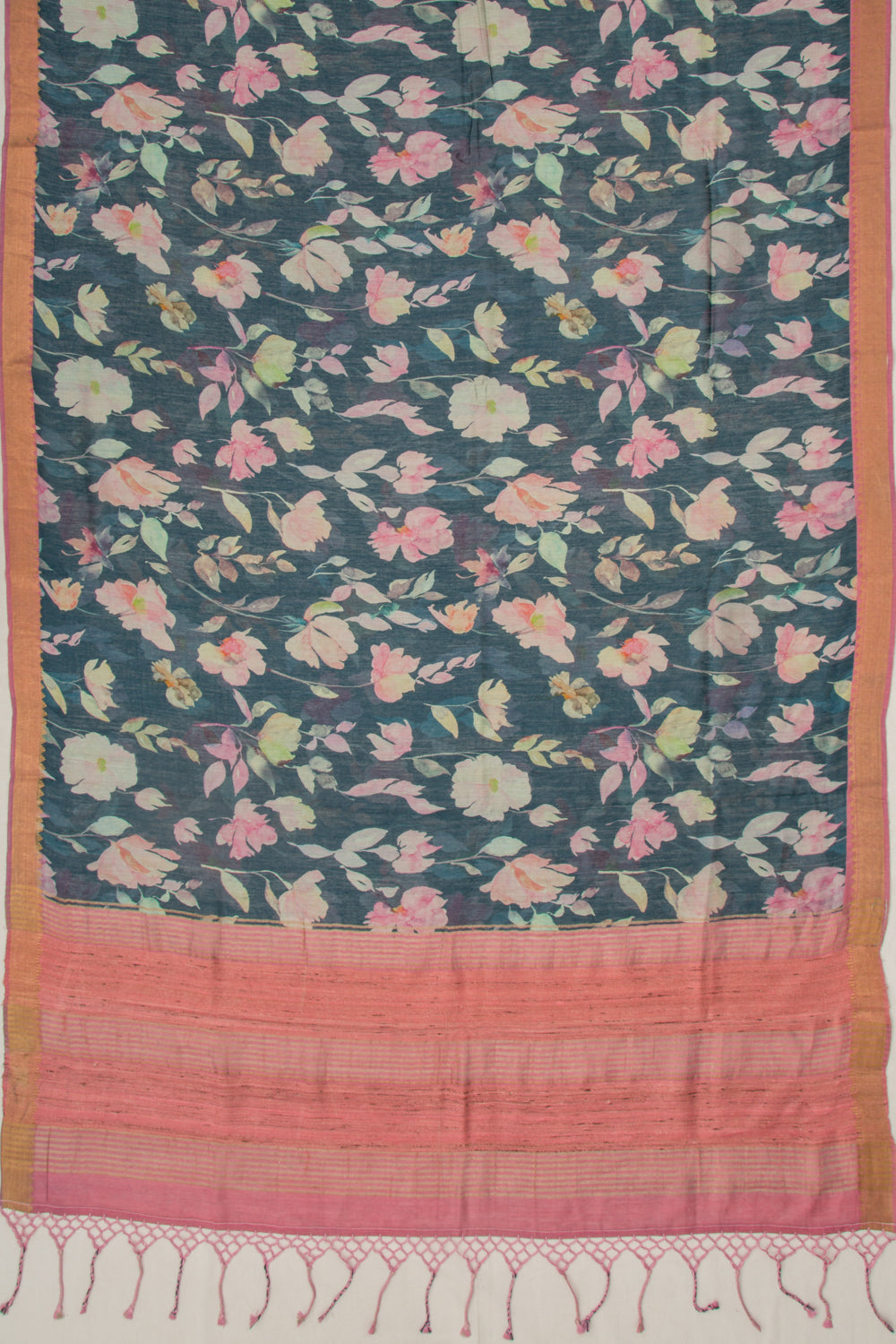 Chanderi Cotton Floral Printed Blue Saree