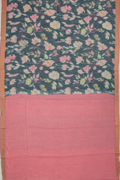 Chanderi Cotton Floral Printed Blue Saree
