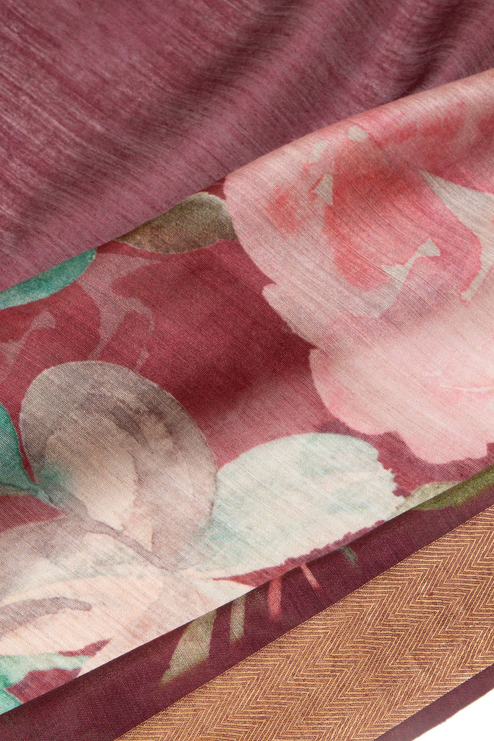 Chanderi Cotton Floral Printed Burgundy Saree