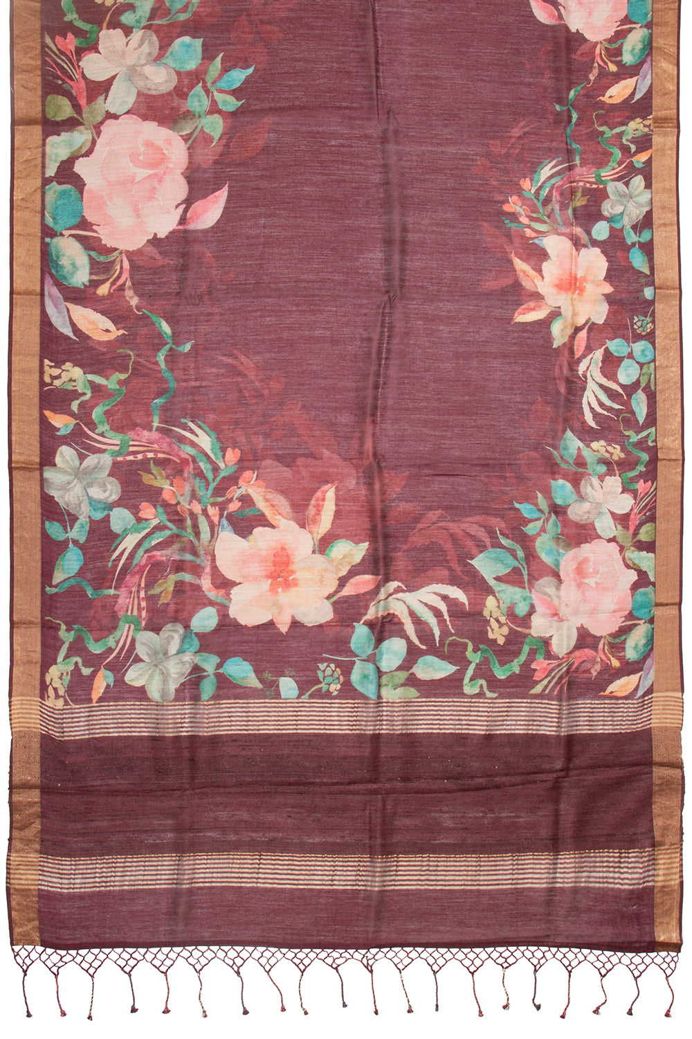 Chanderi Cotton Floral Printed Burgundy Saree