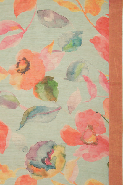 Chanderi Cotton Floral Printed Pastel Green Saree