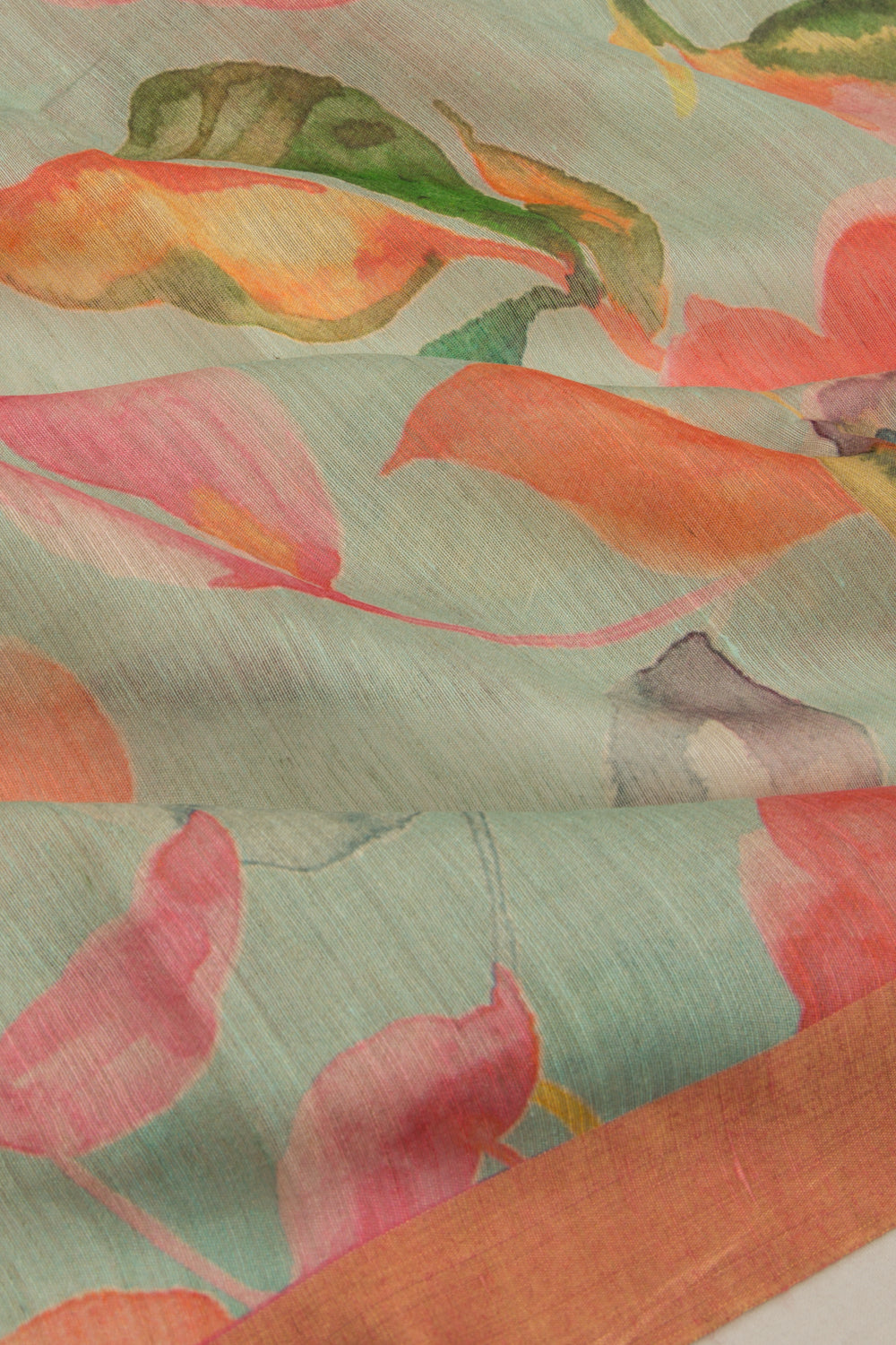 Chanderi Cotton Floral Printed Pastel Green Saree