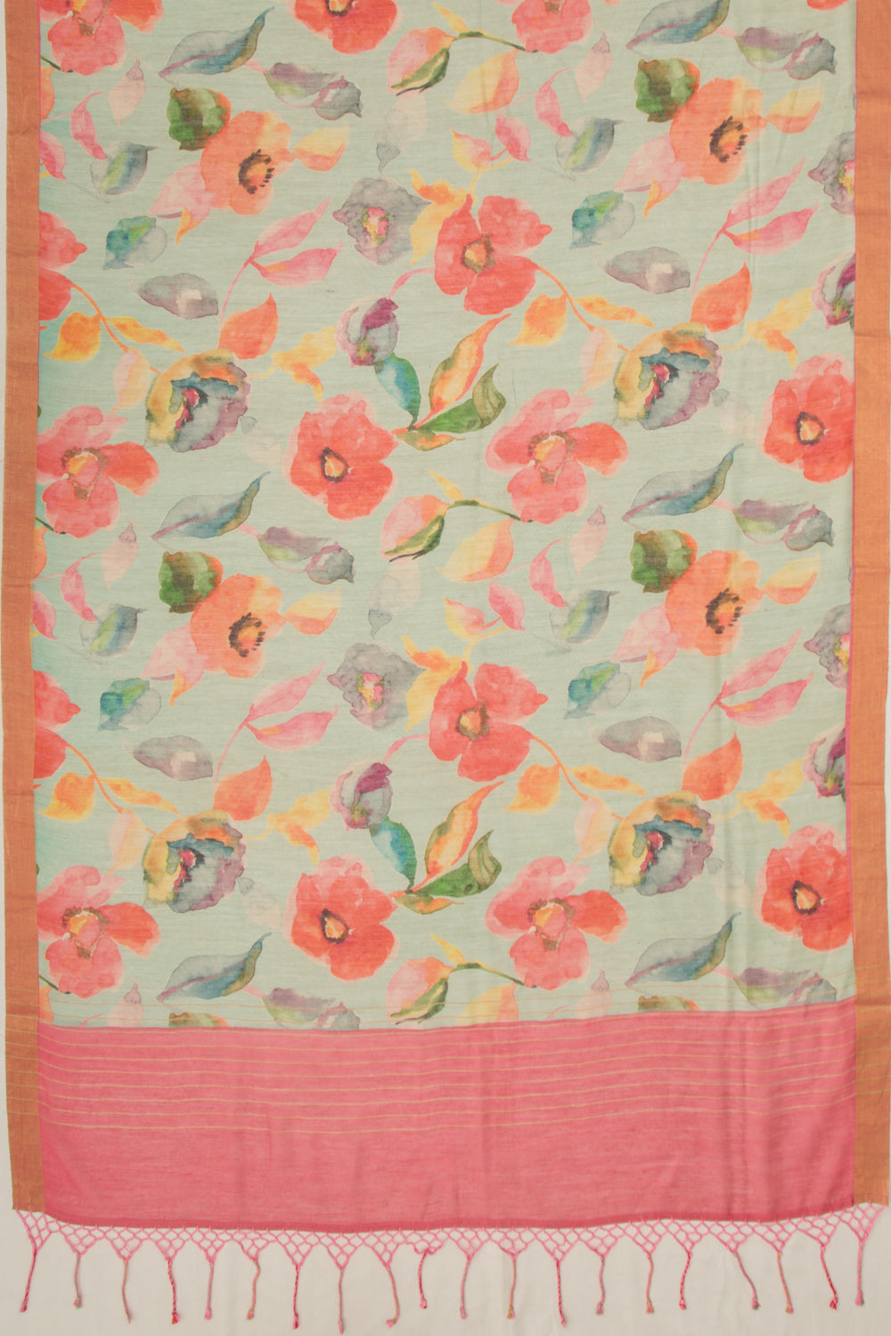 Chanderi Cotton Floral Printed Pastel Green Saree