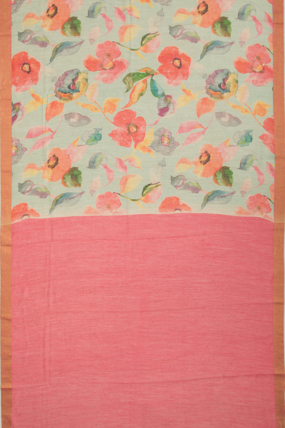 Chanderi Cotton Floral Printed Pastel Green Saree