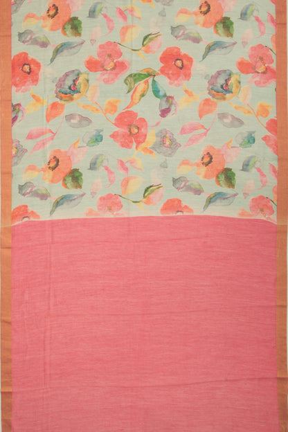 Chanderi Cotton Floral Printed Pastel Green Saree