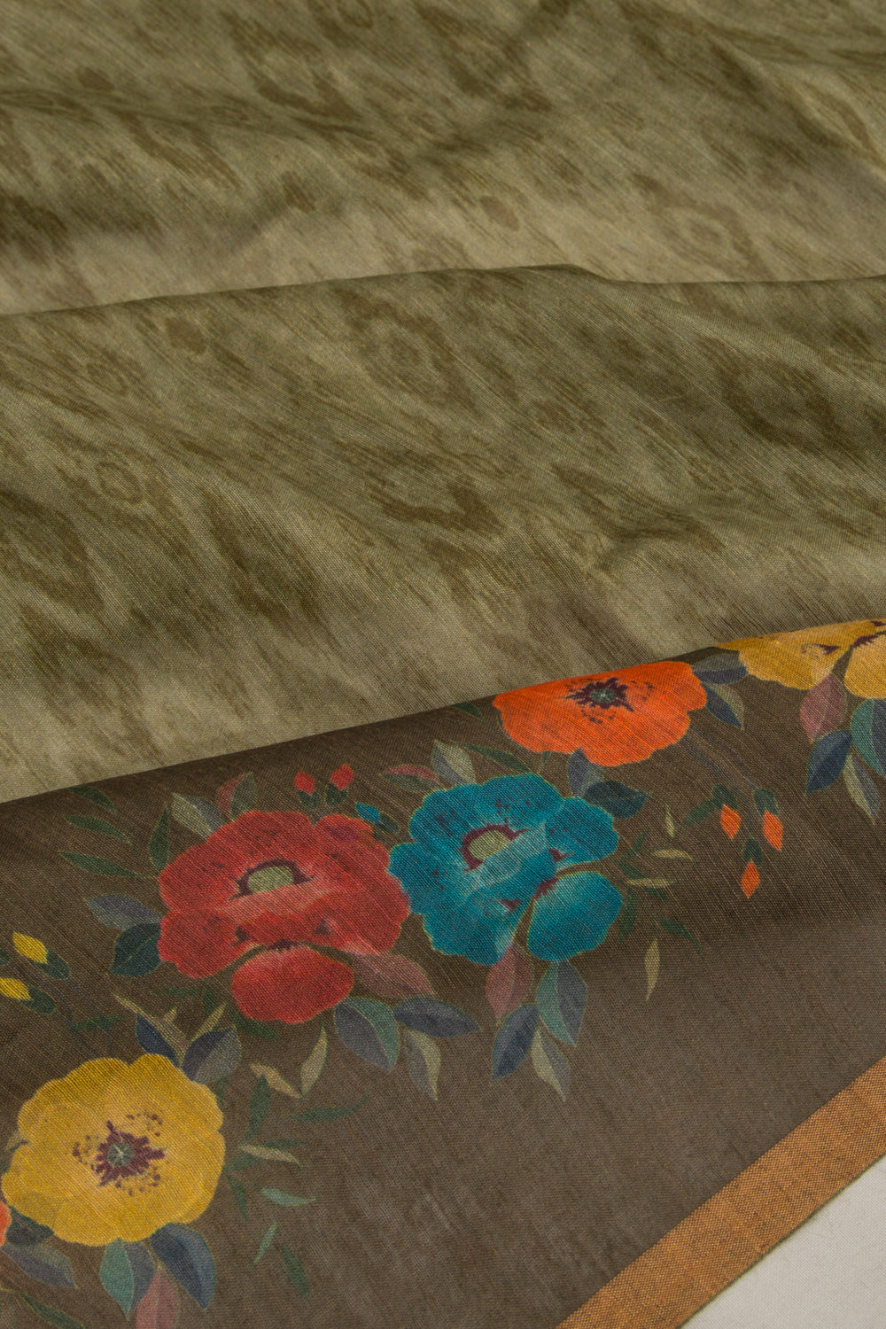 Chanderi Cotton Printed Green Saree