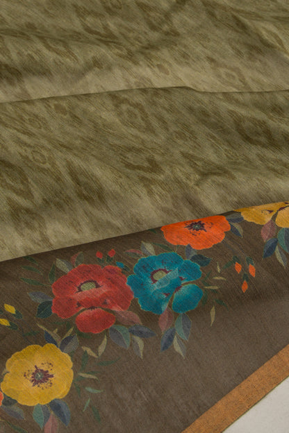 Chanderi Cotton Printed Green Saree