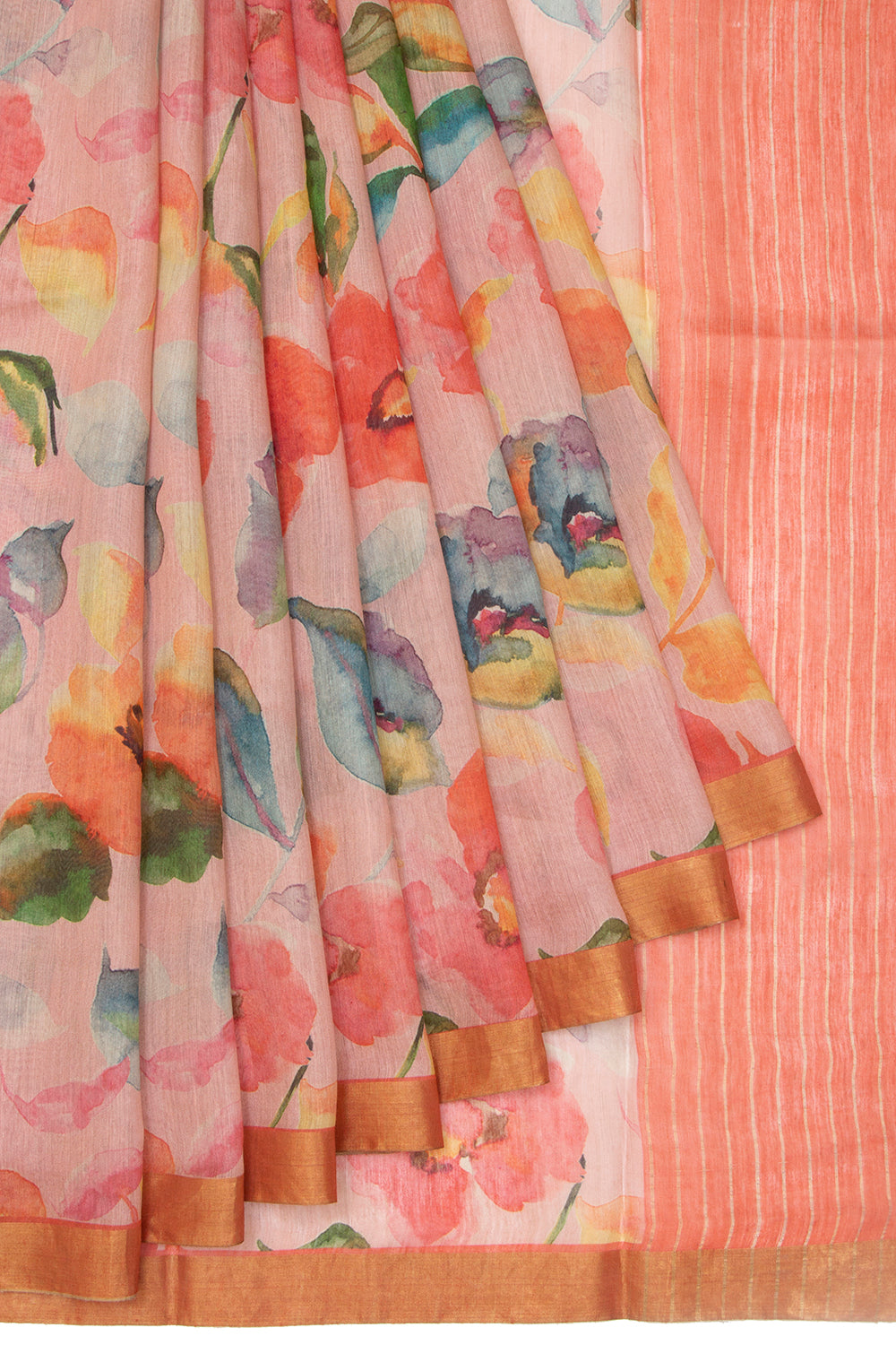 Chanderi Cotton Floral Printed Baby Pink Saree