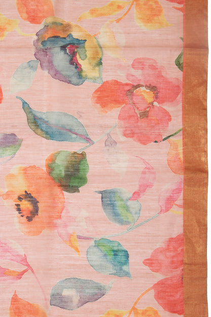 Chanderi Cotton Floral Printed Baby Pink Saree