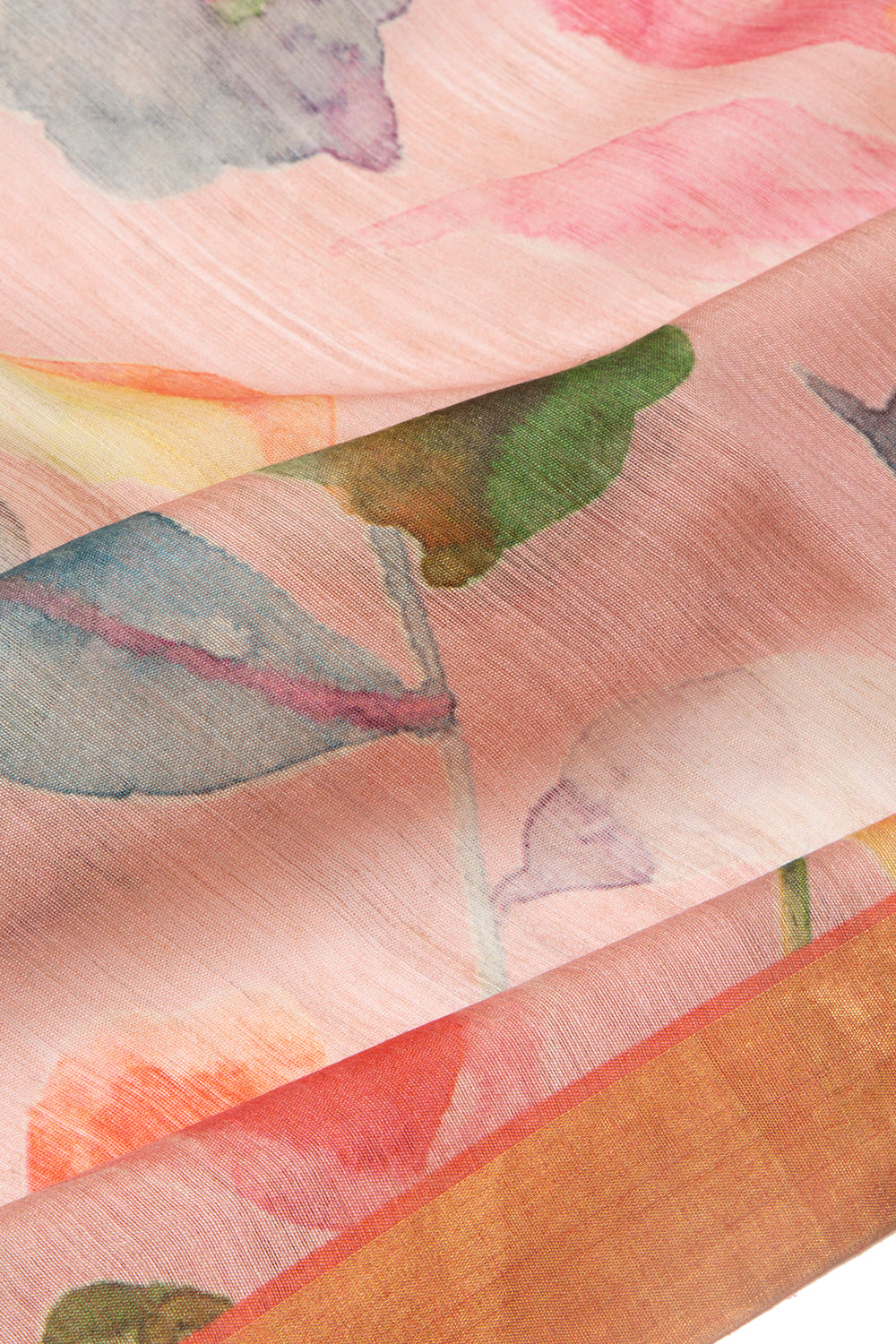 Chanderi Cotton Floral Printed Baby Pink Saree