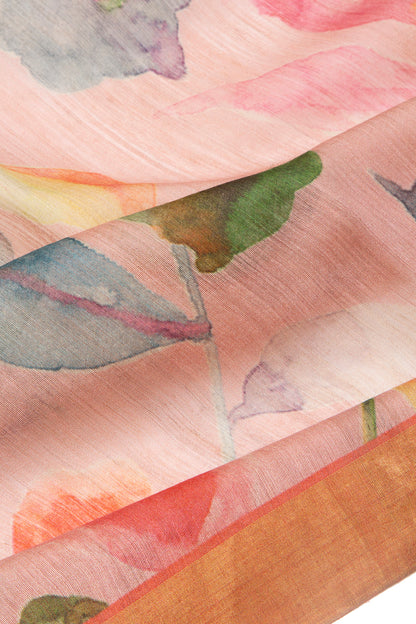 Chanderi Cotton Floral Printed Baby Pink Saree