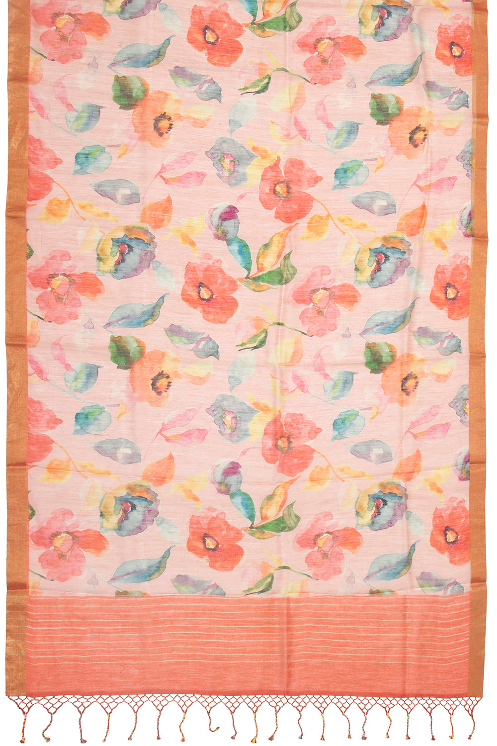 Chanderi Cotton Floral Printed Baby Pink Saree