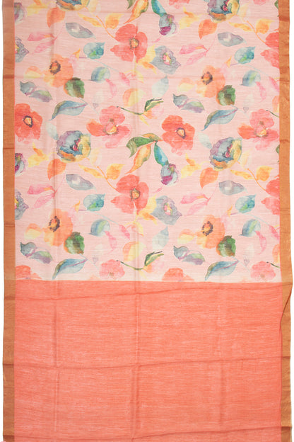 Chanderi Cotton Floral Printed Baby Pink Saree
