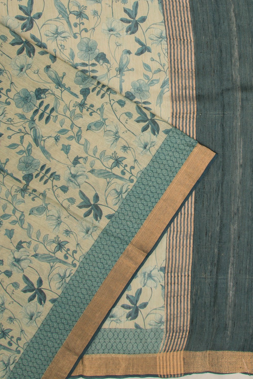 Chanderi Cotton Floral Printed Cream Saree