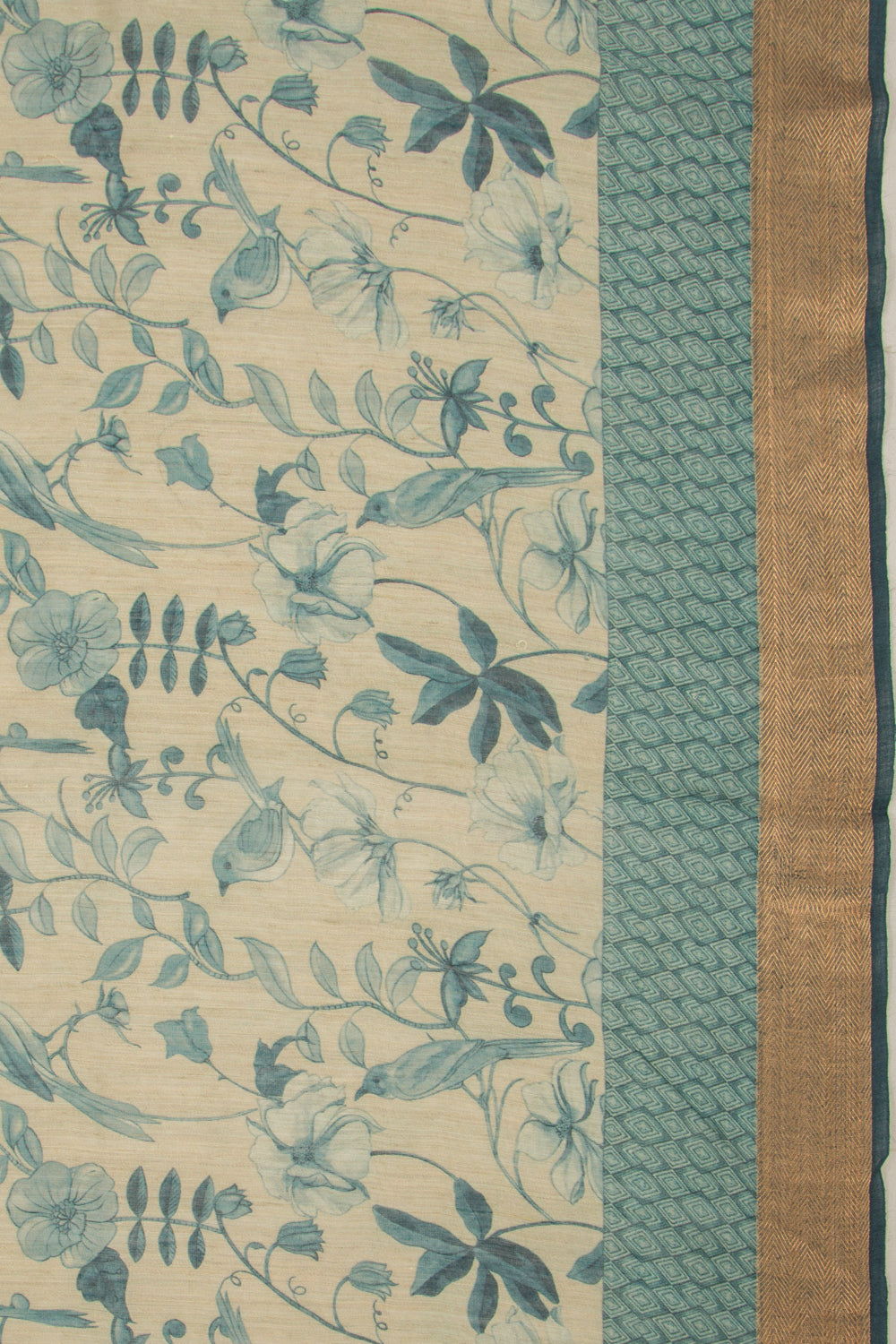 Chanderi Cotton Floral Printed Cream Saree