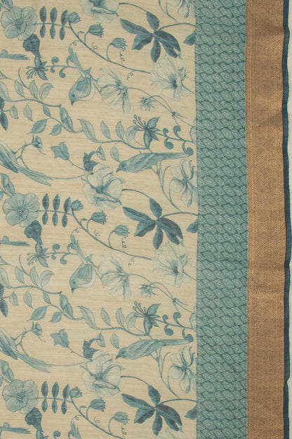 Chanderi Cotton Floral Printed Cream Saree
