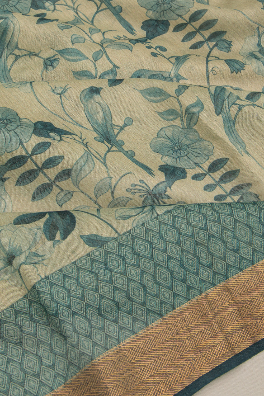 Chanderi Cotton Floral Printed Cream Saree