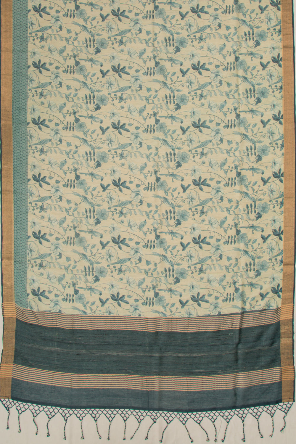 Chanderi Cotton Floral Printed Cream Saree