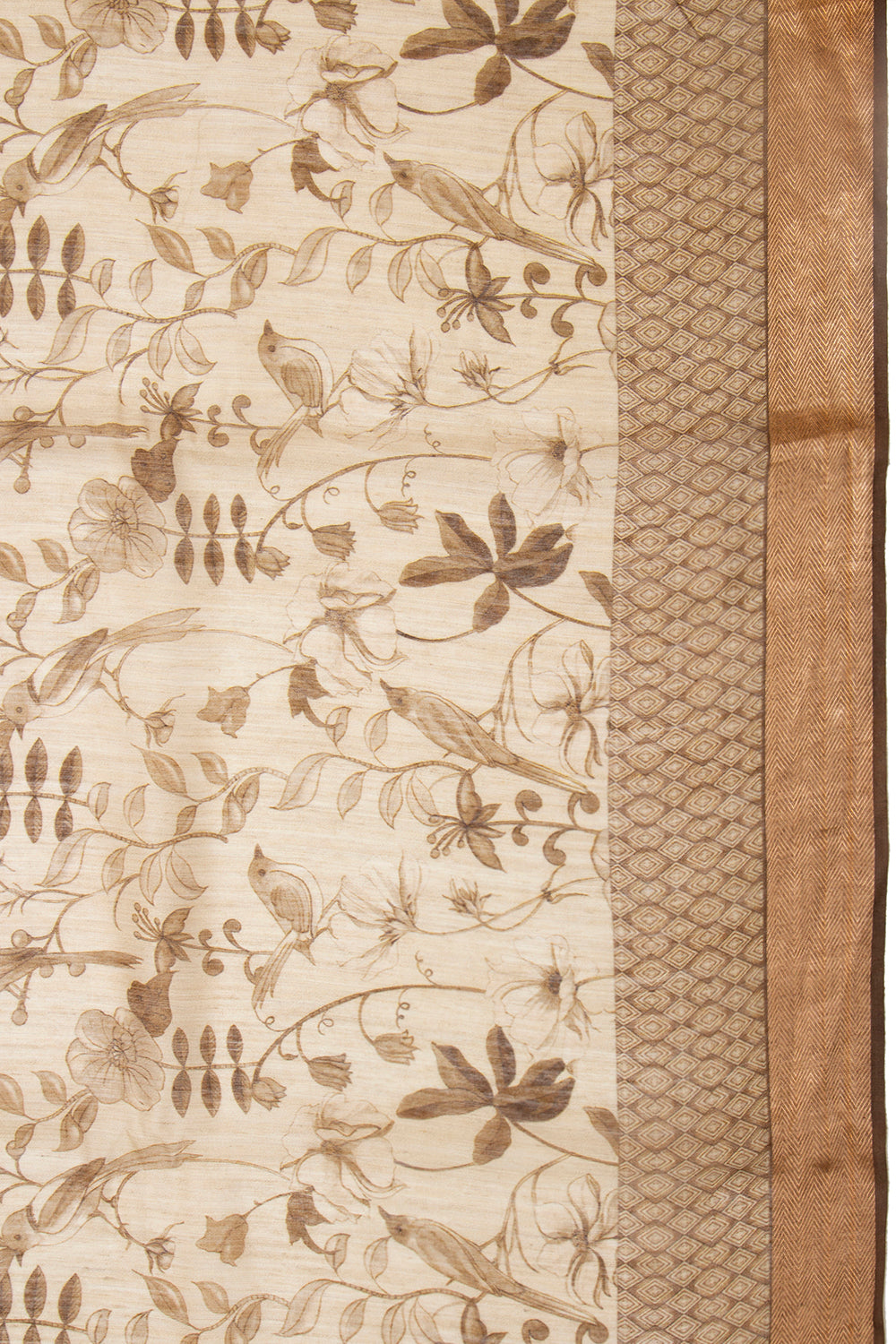 Chanderi Cotton Floral Printed Beige Saree