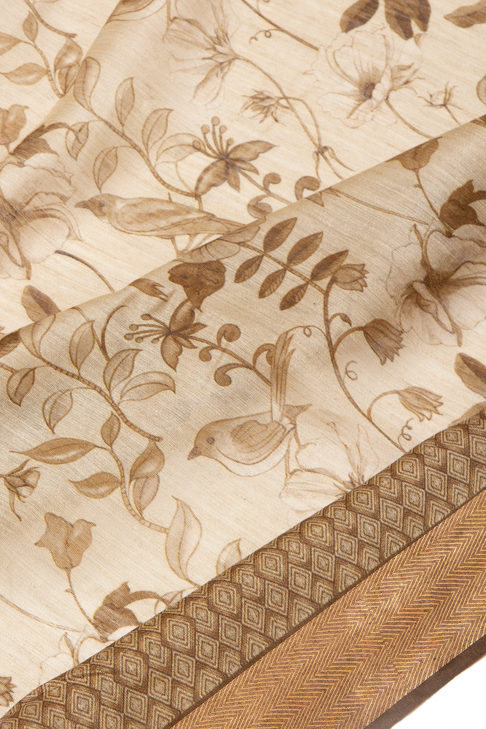 Chanderi Cotton Floral Printed Beige Saree