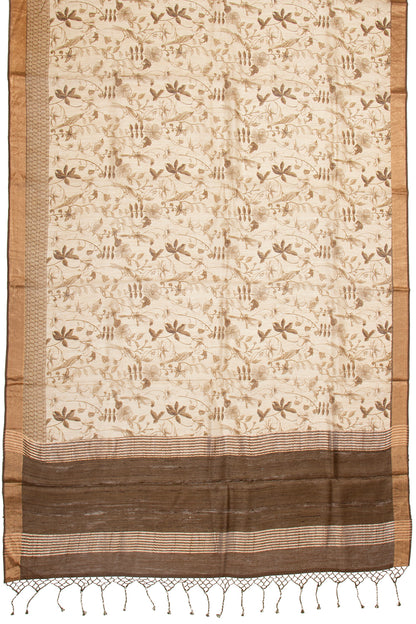 Chanderi Cotton Floral Printed Beige Saree
