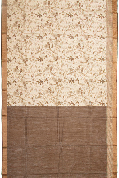 Chanderi Cotton Floral Printed Beige Saree