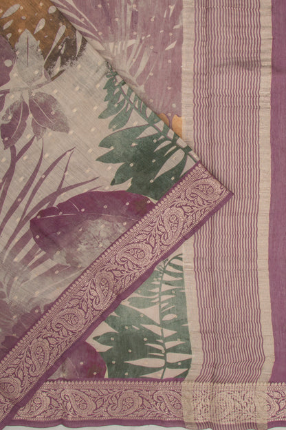 Chanderi Cotton Floral Printed Beige Saree