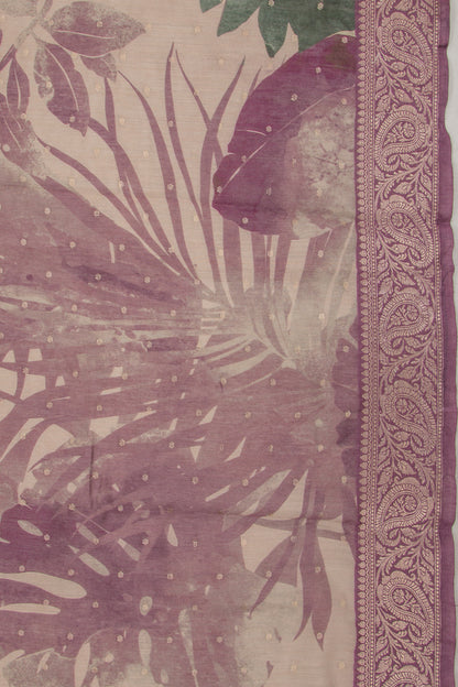 Chanderi Cotton Floral Printed Beige Saree