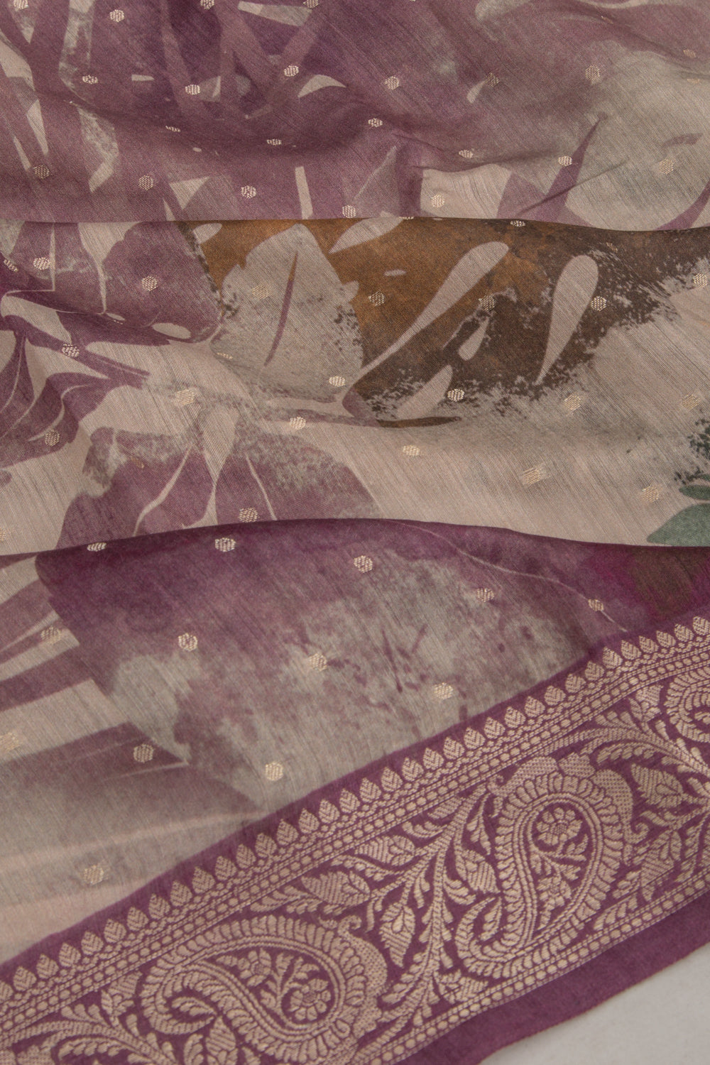 Chanderi Cotton Floral Printed Beige Saree