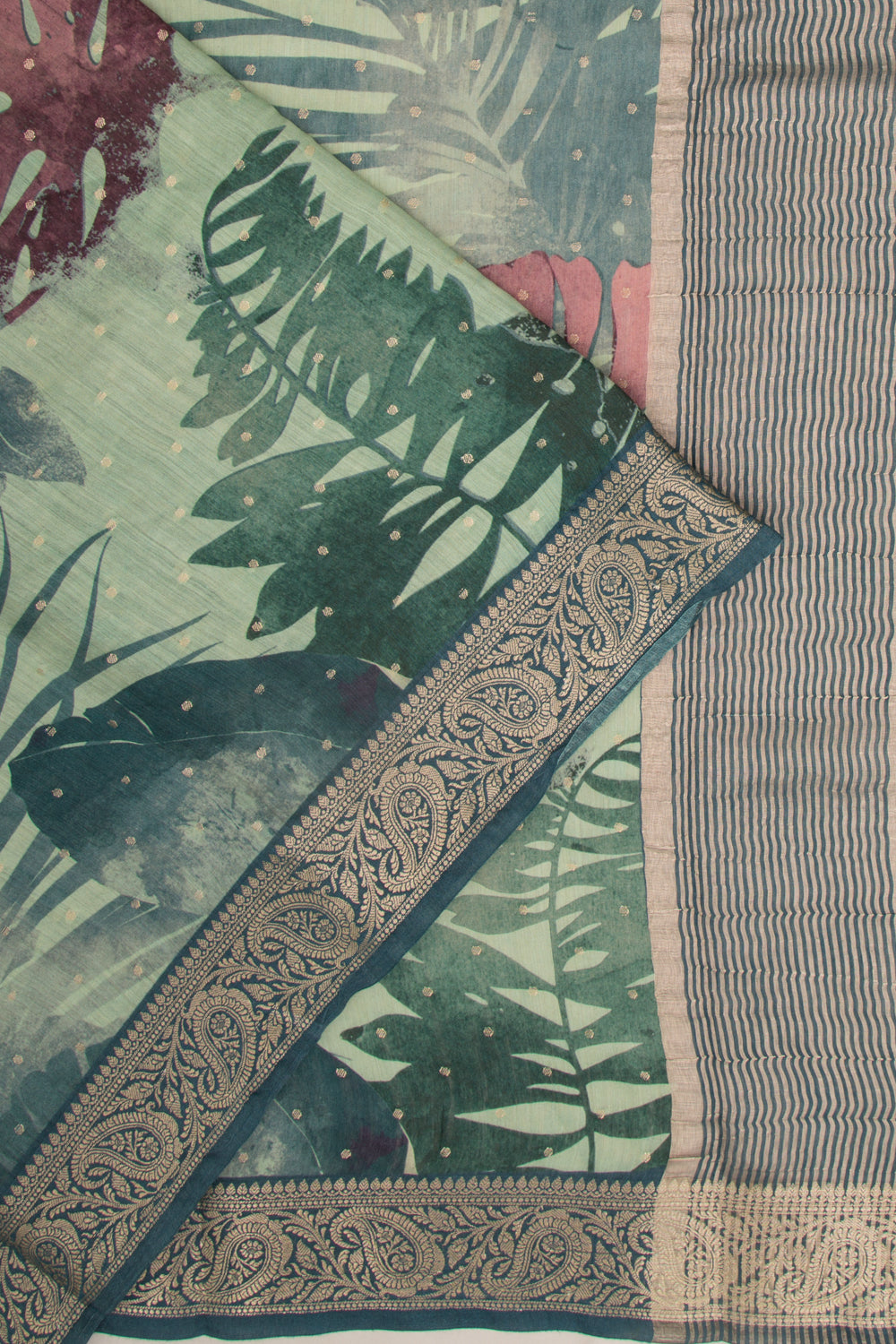 Chanderi Cotton Floral Printed Pastel Green Saree