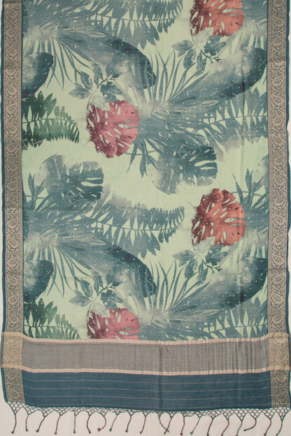 Chanderi Cotton Floral Printed Pastel Green Saree