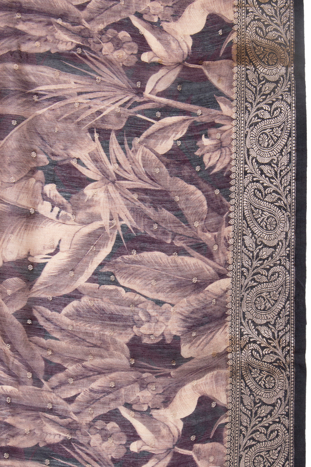 Chanderi Cotton Floral Printed Black And Burgundy Saree