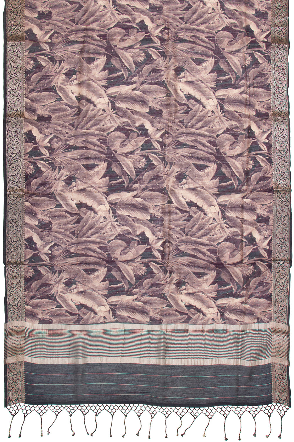 Chanderi Cotton Floral Printed Black And Burgundy Saree