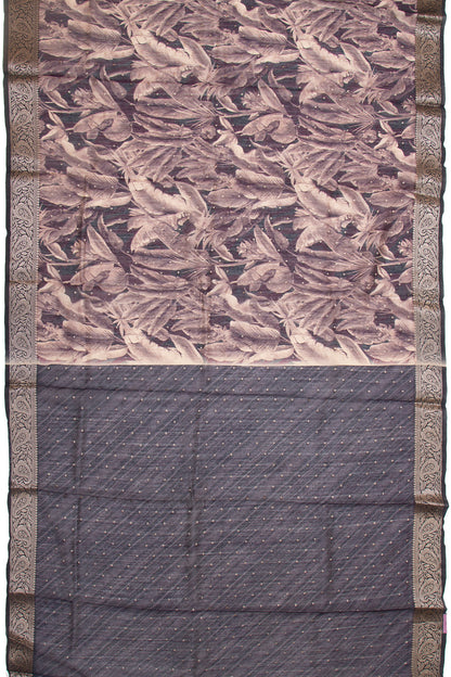 Chanderi Cotton Floral Printed Black And Burgundy Saree