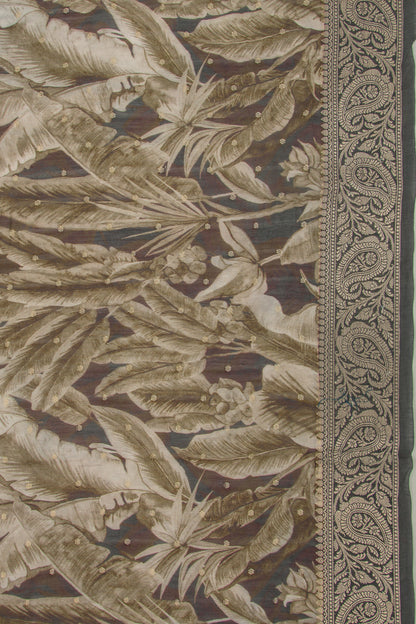 Chanderi Cotton Floral Printed Green Saree