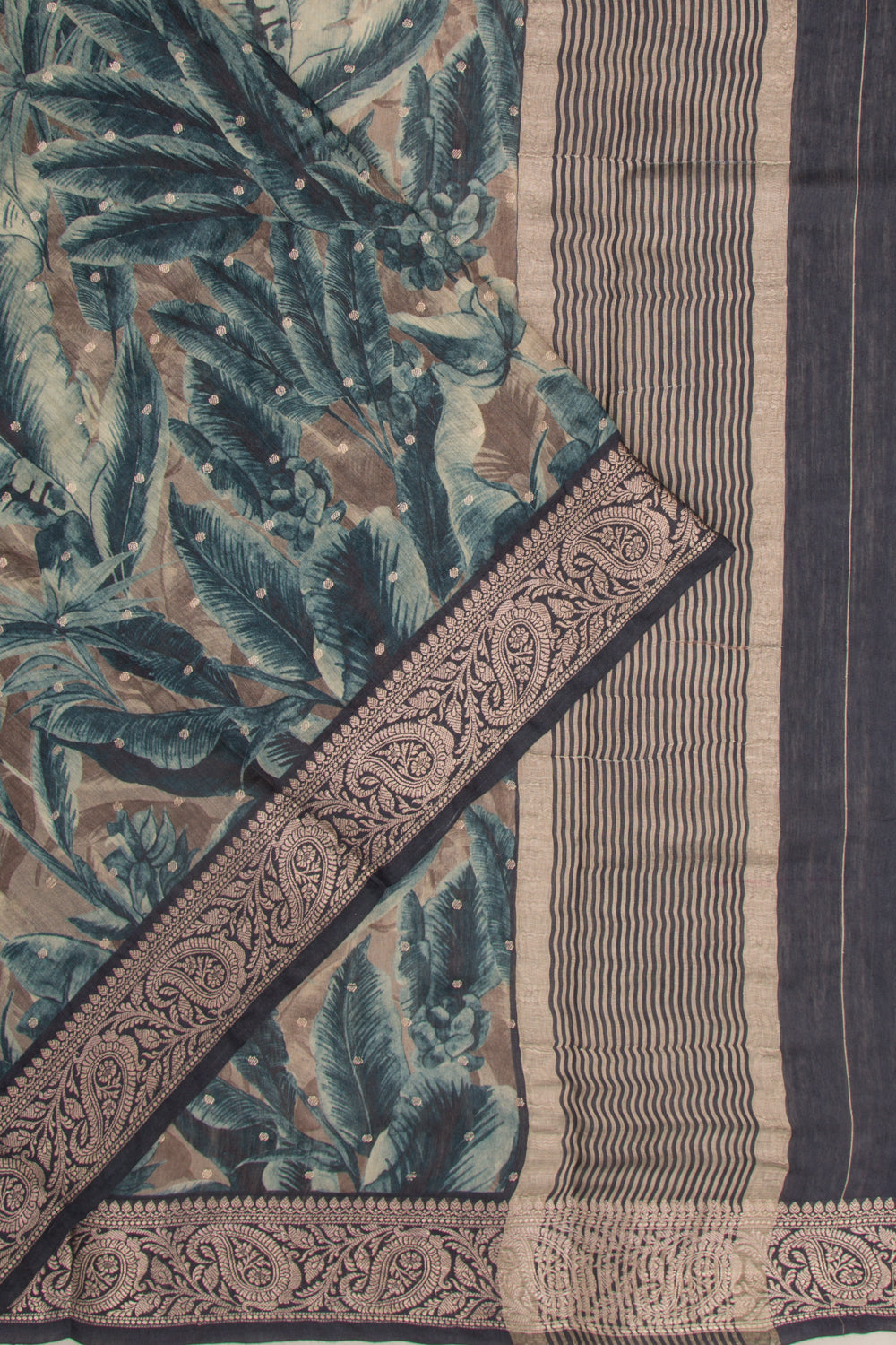 Chanderi Cotton Floral Printed Grey Saree