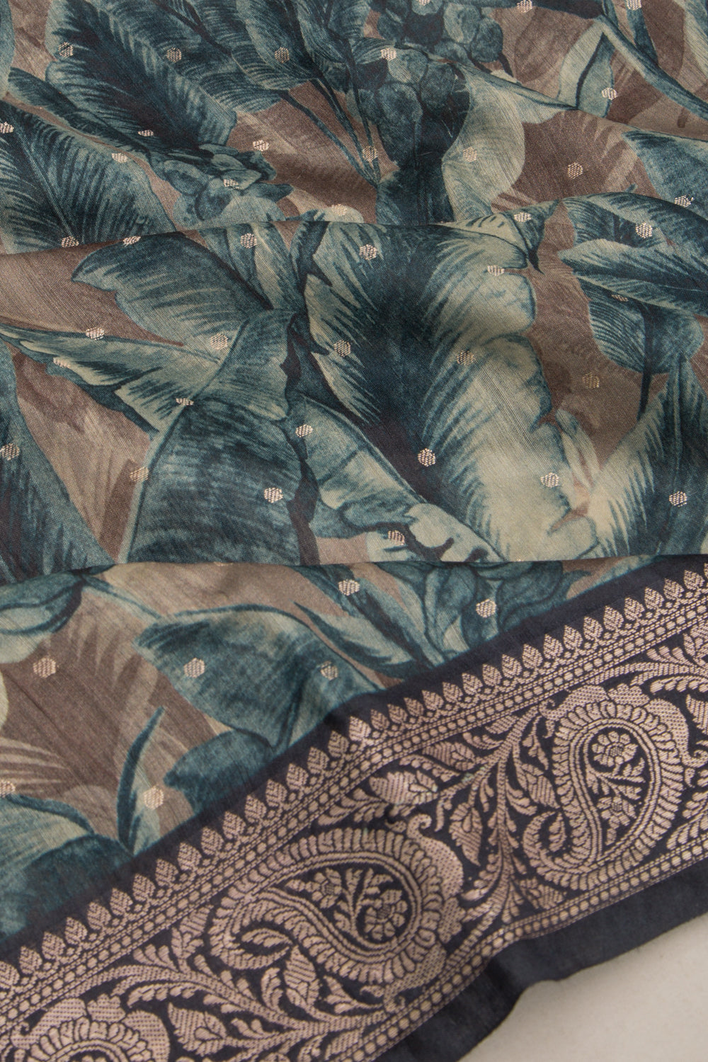 Chanderi Cotton Floral Printed Grey Saree