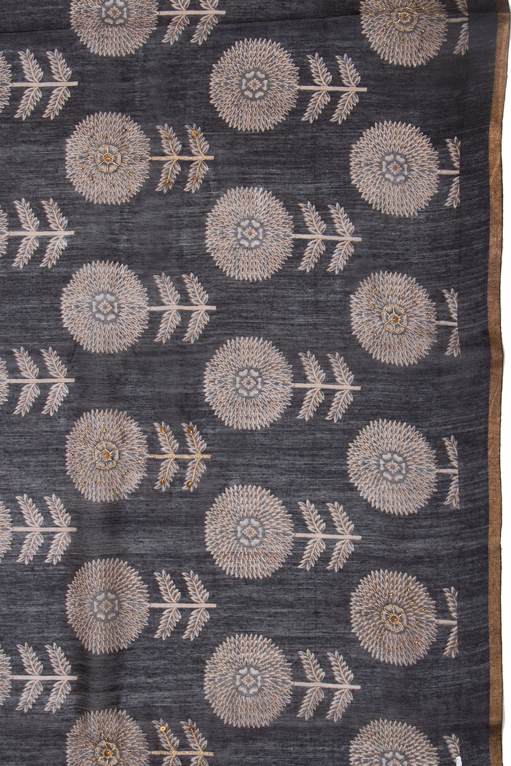 Munga Tussar Floral Printed Black Saree